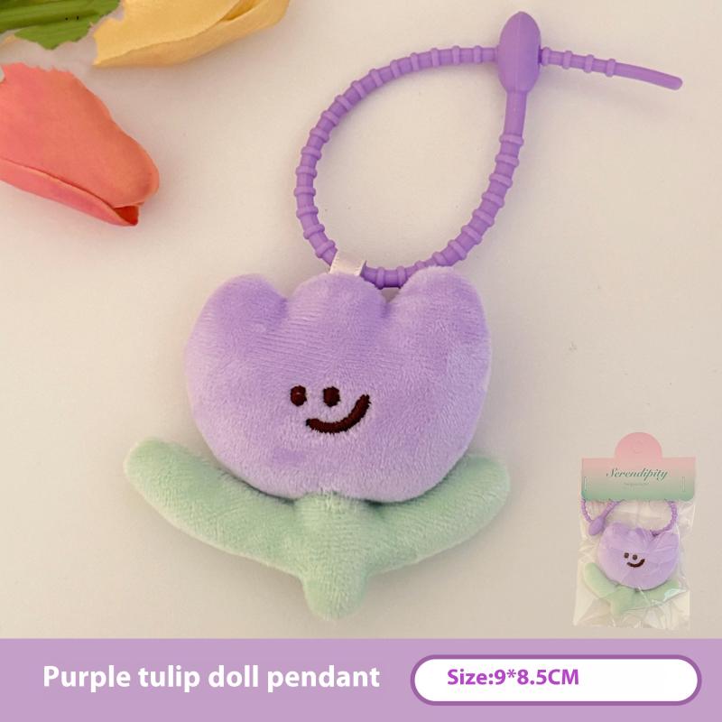Cute Cartoon Plush Tulip Keychain Soft Stuffed Flower Dolls Bag Pendant Kawaii Plush Flower Decoration Accessories Girls Gifts