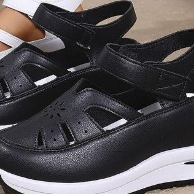 

Летние босоножки на танкетке, перфорированные, дышащие, больших размеров, на толстой подошве из губки, на липучке, женская обувь 43 чёрный