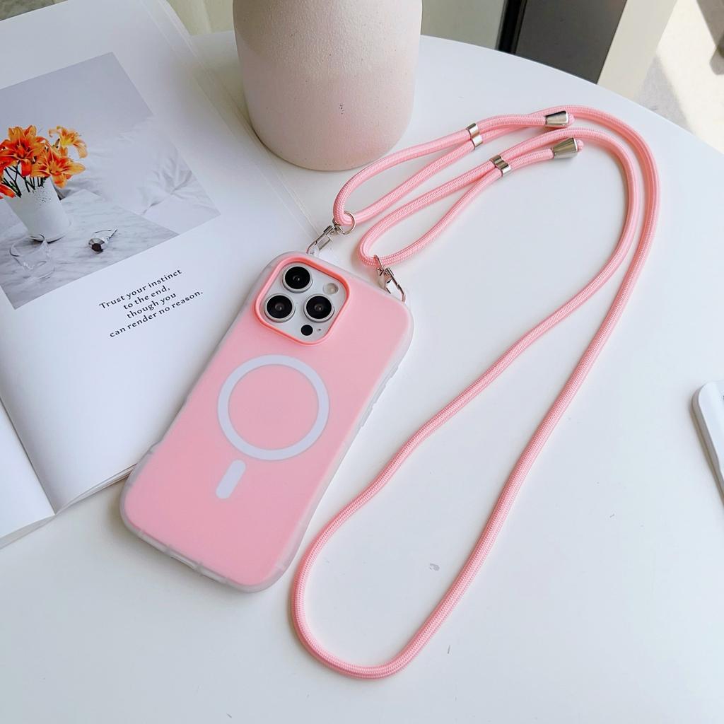 Bonbonfarbene Katzenohr Magnetische Schlanke Taille Handyhülle mit Langem Lanyard für iPhone 17 16 15 14 13 12 11 Pro Max + Plus Hülle