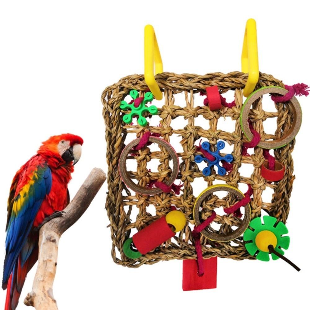 New Natural Rattan Parrot Bite Hanging Interactive Parrot Climbing Net Colorful Durable Bird Teething Pet Supplies
