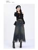 Women's High-Waisted Denim Midi Skirt, Autumn 2025: Slimming A-Line with Split, Fringe, and Hip-Hugging Design