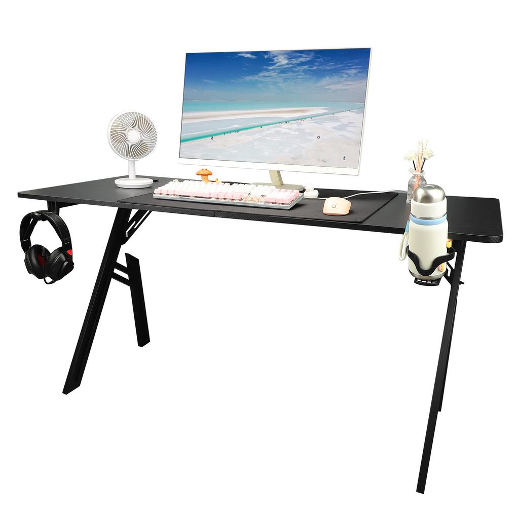 Computer Desk Non Slip Gaming Table 1.4m with Big Mouse Pad Water Cup Holder Earphone Hook