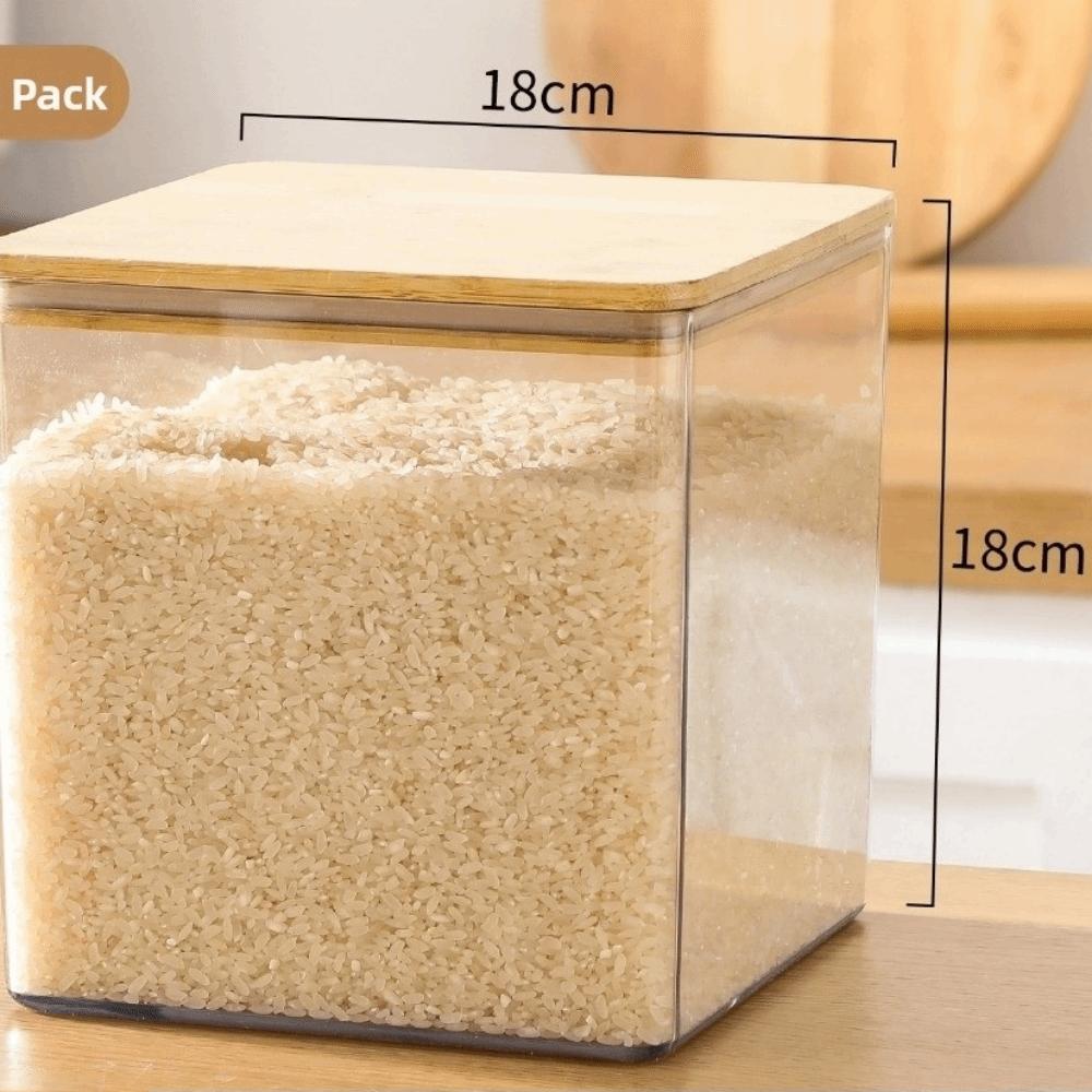 Transparent Square Storage Jars Bamboo Lids Sealed Can Kitchen Canister Moisture Proof Clear Spice Containers Kitchen