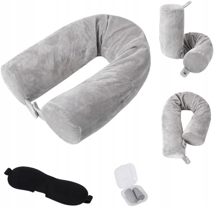 Travel Neck Pillow with Mask, Earplugs, and Airplane Case