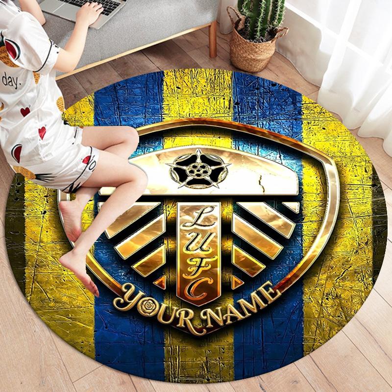 Leeds Crest Custom Name Round Area Rug Carpet Rug For Living Room Bedroom Sofa Playroom Decor Nonslip Floor Mat