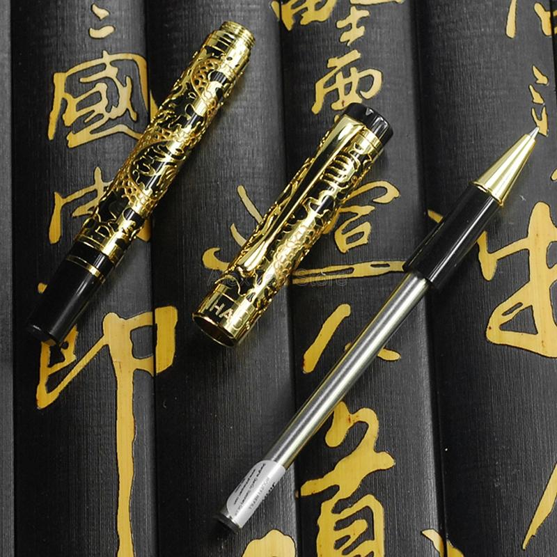 Jinhao 5000 Vintage Metal RollerBall Pen Dragon Texture Carving, Red & Golden Multicolor Rollerball Pen For Office School