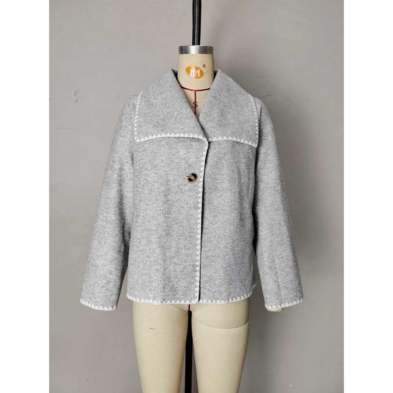 

European and American Temperament Large Lapel Long sleeve Short Contrast Color Loose Cardigan Outerwear Loose Cardigan Jacket Light gray XL