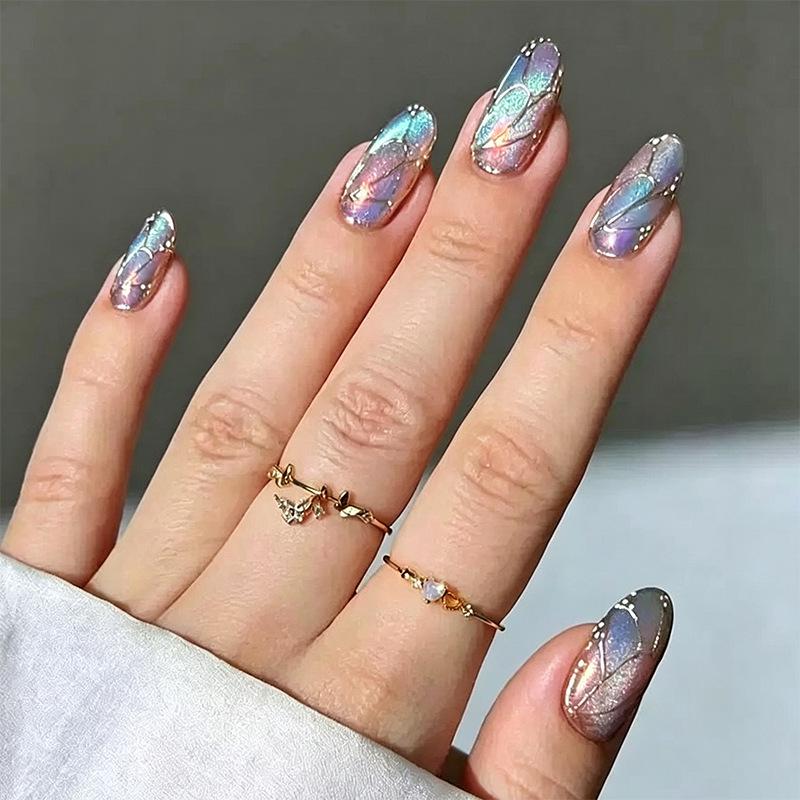 3D Pink Flower Leopard Print Detachable Wearable Nail Tips - European & American Design