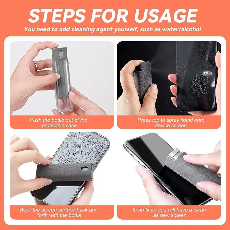 2in1 Refillable Bottles Microfiber Screen Cleaner Spray Bottle Mobile Phone Tablet Computer TV Display Cleaning Wipe Cloth