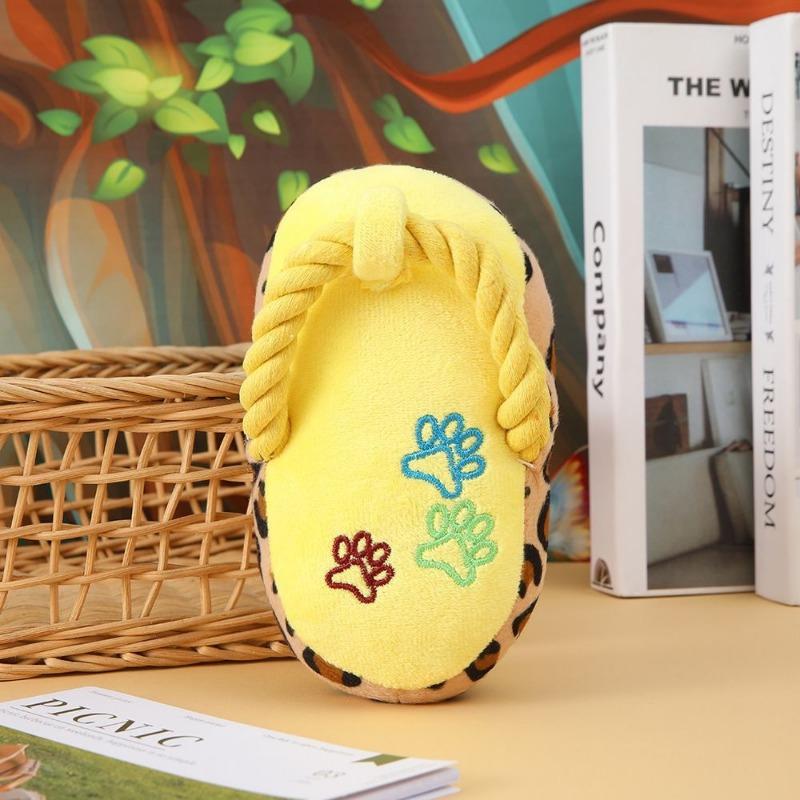 Cotton Rope Plush Squeaky Slipper Chew Toy For Small Medium Dogs