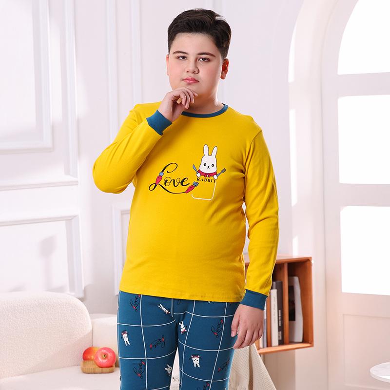 Fat Child Pure Cotton Pajama Set: Boys & Girls Warm Underwear, Plus-Size Base Layer, Autumn/Winter Sweater and Pants