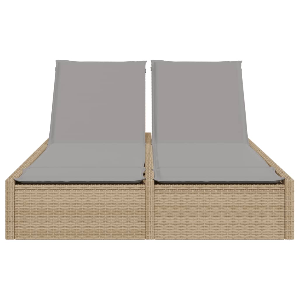 Double Sun Lounger with Cushions Beige Poly Rattan