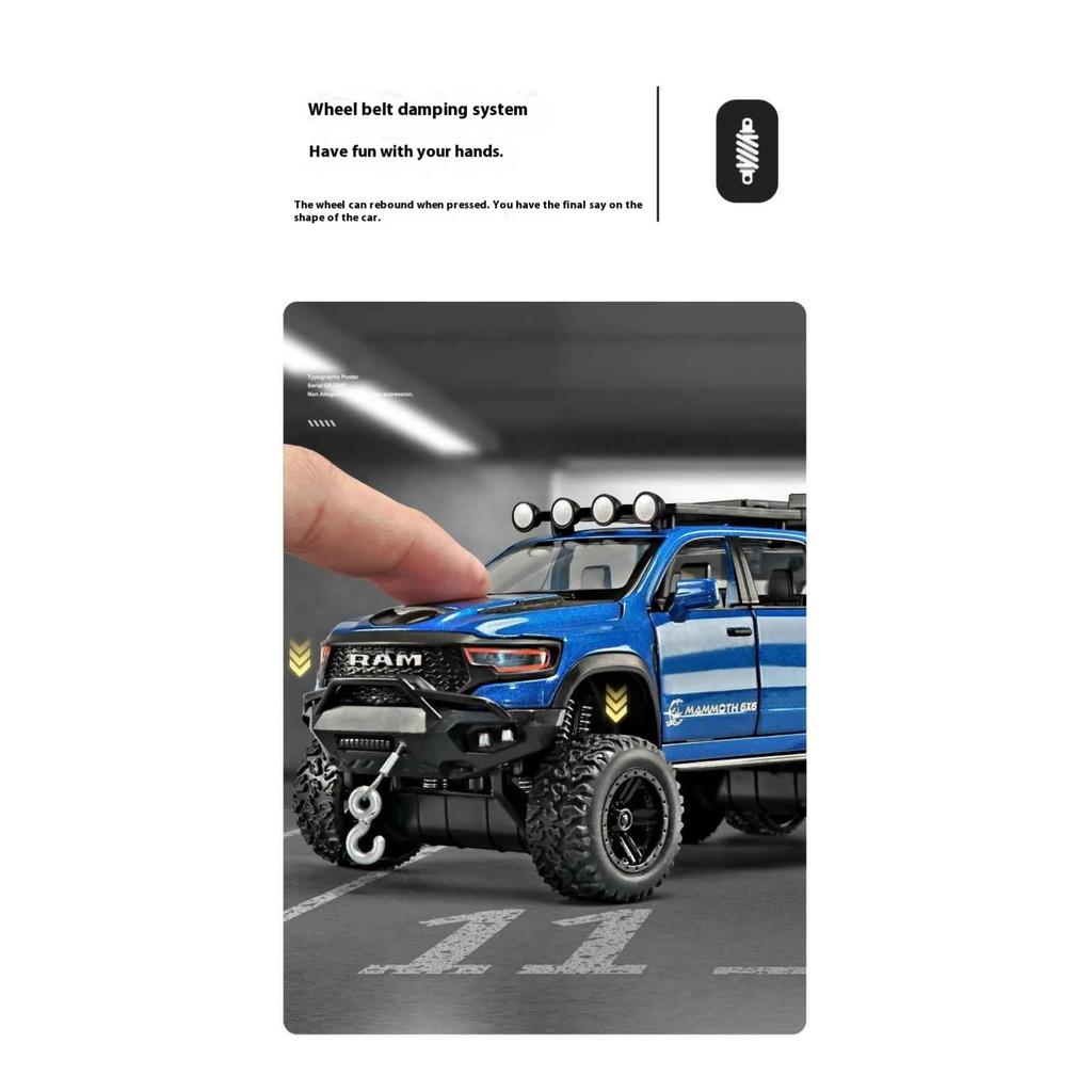 Boxed 1/32 Dodge Tyrannosaurus Rex 6X6 Pickup Truck Model, Alloy Die Cast Children's Off-Road Vehicle Toy Boy Gift