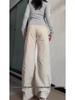Plus Size Women's American Style Micro Flare High Waist Workwear Jeans - Loose Fit, Slimming, Straight Wide Leg, Floor Length for Spring & Autumn.