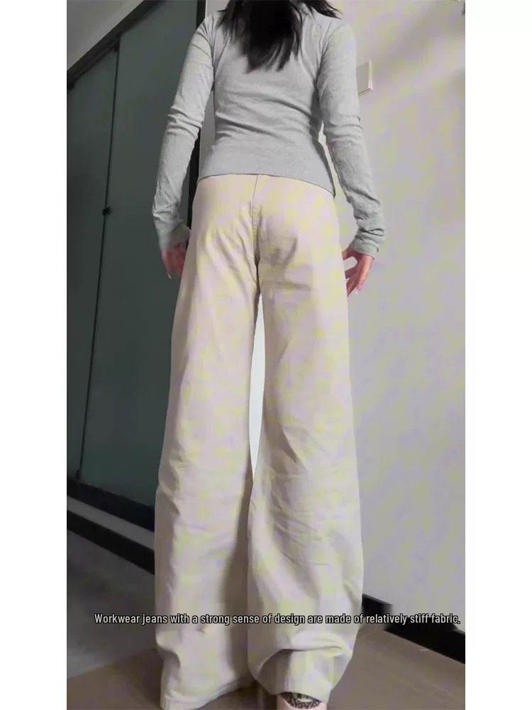 Plus Size Women's American Style Micro Flare High Waist Workwear Jeans - Loose Fit, Slimming, Straight Wide Leg, Floor Length for Spring & Autumn.