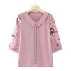 Cămașă cu fundul cu rever pentru mamă, femei de vârstă mijlocie, cu imprimeu cu temperament, top din șifon cu mâneci, primăvară, toamnă, tricou tricotat 5XL