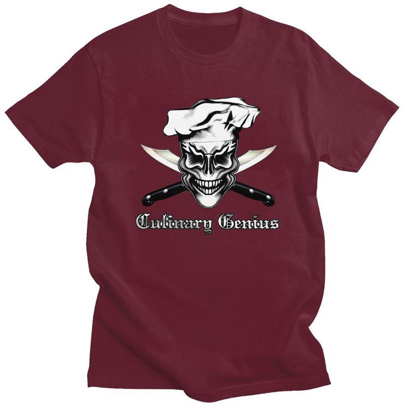 Custom Culinary Genius Skull Chef Tshirts for Men Short Sleeve Casual T Shirt Cooking Pirate Tshirts Slim Fit Pure Cotton Tee