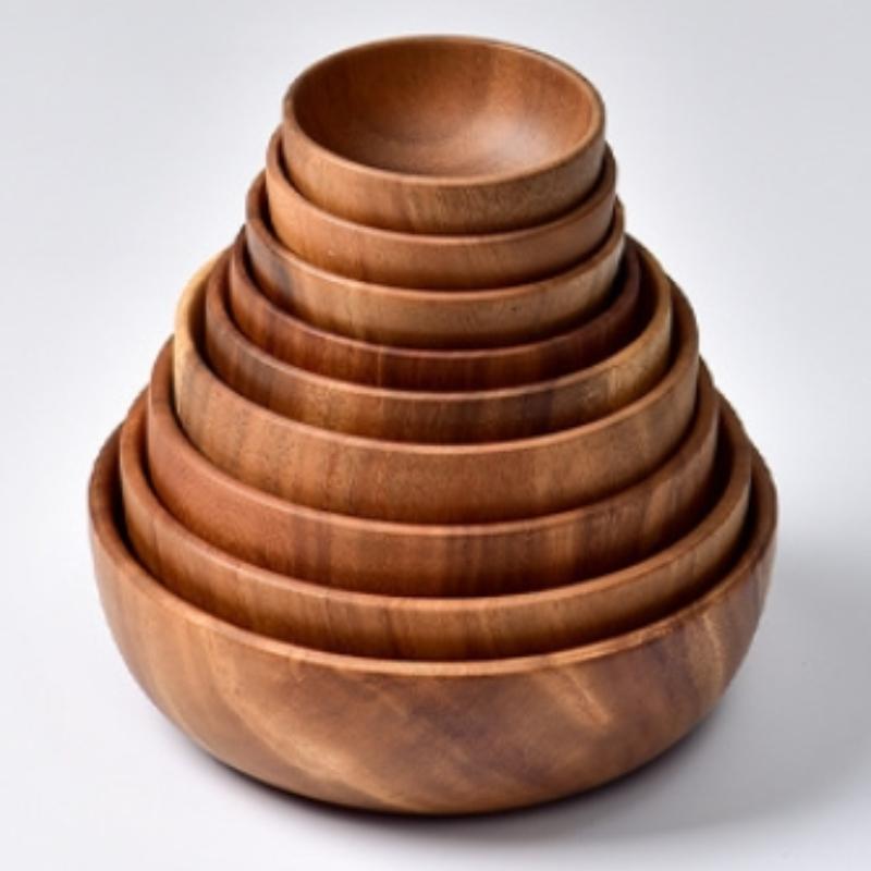 Acacia Wood Original Wood Grain Salad Bowl Wooden Creative Simple Rice Bowl Environmentally Friendly Circular Wooden Bowl