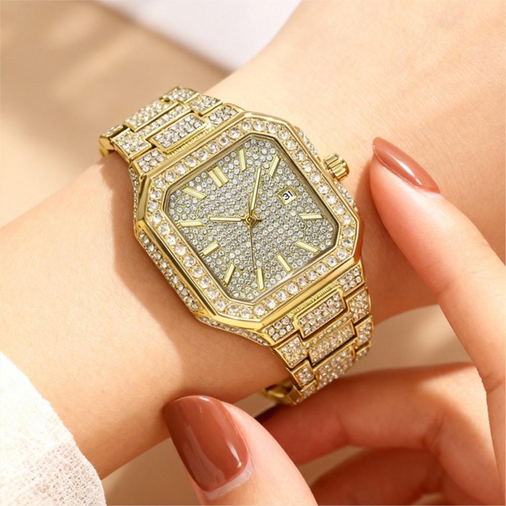 High Quality Luxury Square Ice Diamond Quartz Watch Men Fashion Inlay Sell Female Clock Timepiece Gold Hip Hop Clock Reloj