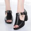 Damesko på salg 2024 Merke Ett-ords spenne Damesandaler Sommer Ensfarget Åpen tå Tykke hæler Romerske Fiskemunn-sandaler