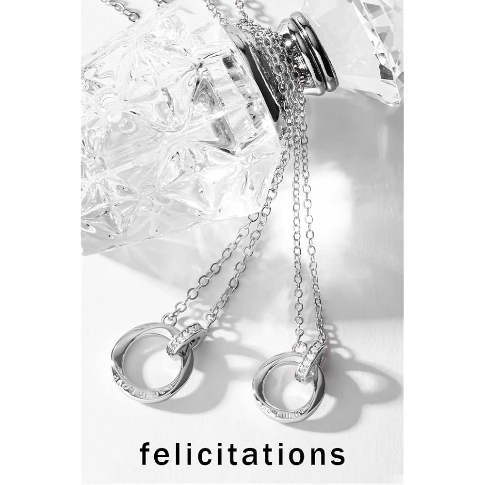 Felicitations Couple Necklace Set Sterling Silver Jewelry 2 Pieces for Men and Women
