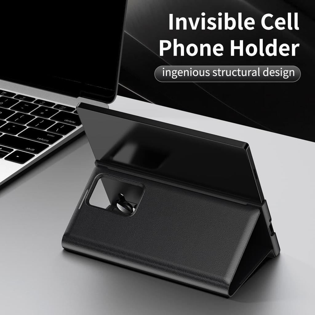 Flipové kožené pouzdro pro Samsung Galaxy Z Fold6/5/4/3 s chytrým displejem, LED zobrazením, okénky a držákem na karty/peněženkou, kryt na telefon