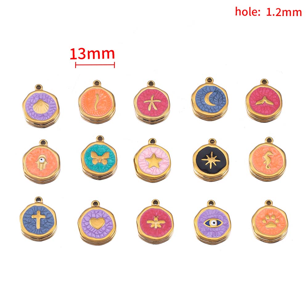 4-8pcs Stainless Steel Enamel Star Heart Eye Shell Sun Round Random Charm Base Anklet Pendant DIY Earring Necklace Jewelry Makin