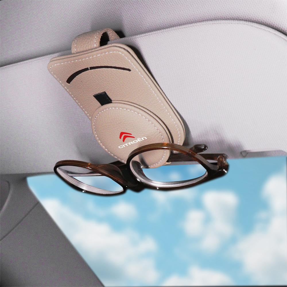 PU Leather Car Sun Visor Glasses Frame Sunglasses Clip Car Accessories For Citroen C1 C2 C3 C4 Grand Picasso C4L C5 C6 C8 Xsara aia256