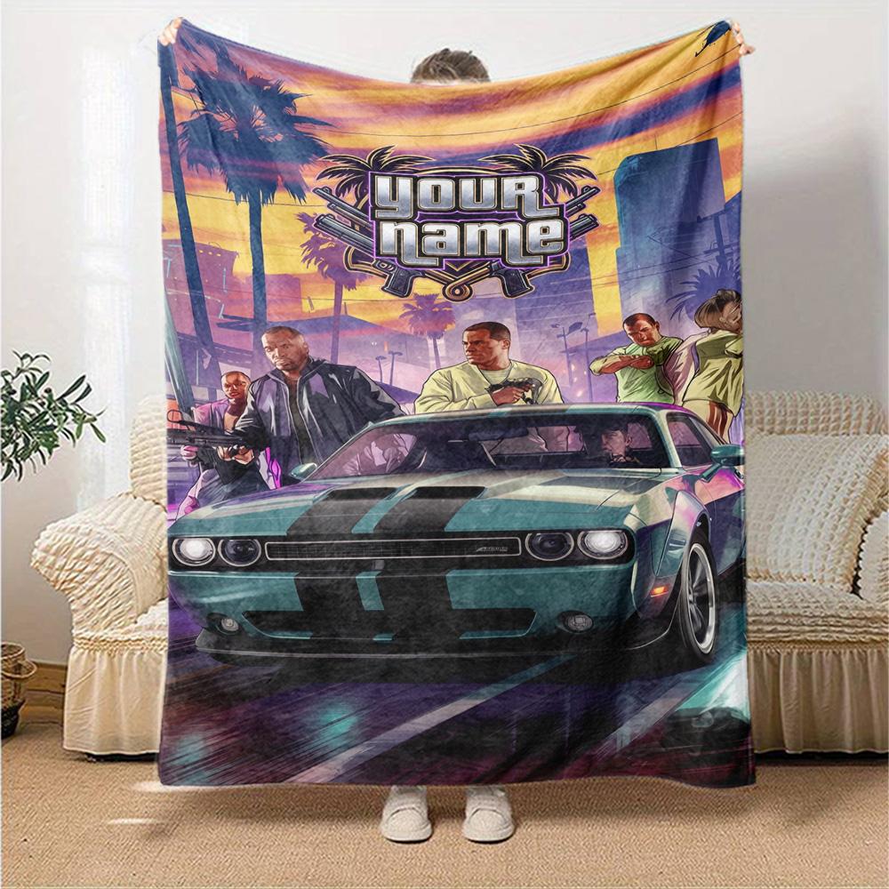 Gta Customize Text Blanket Gift Customizable Blanket Soft & Cozy for Bed Chair Home Decor Living Room Four Seasons Universal