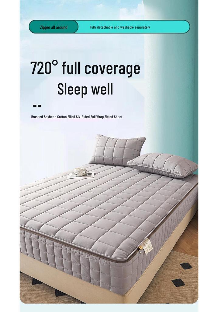 Brushed Cotton Soybean Quilted Fitted Mattress Protector – Six-Sided, 360° Coverage