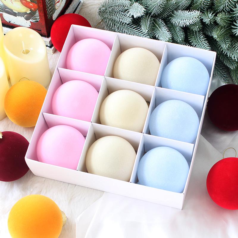 Cross-border Multi-color Flocked Christmas Ornament Set - PET Round and Boxed Balls for Tree Decoration