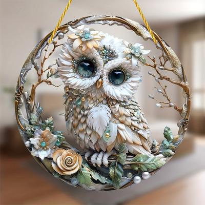 2D flaches rundes Acryl-Wandbild, skurriler Eulen-Sonnenfänger – perfekt für Wohnzimmer, Schlafzimmer, Küche – Geschenk für Freunde, dekorativer Anhänger