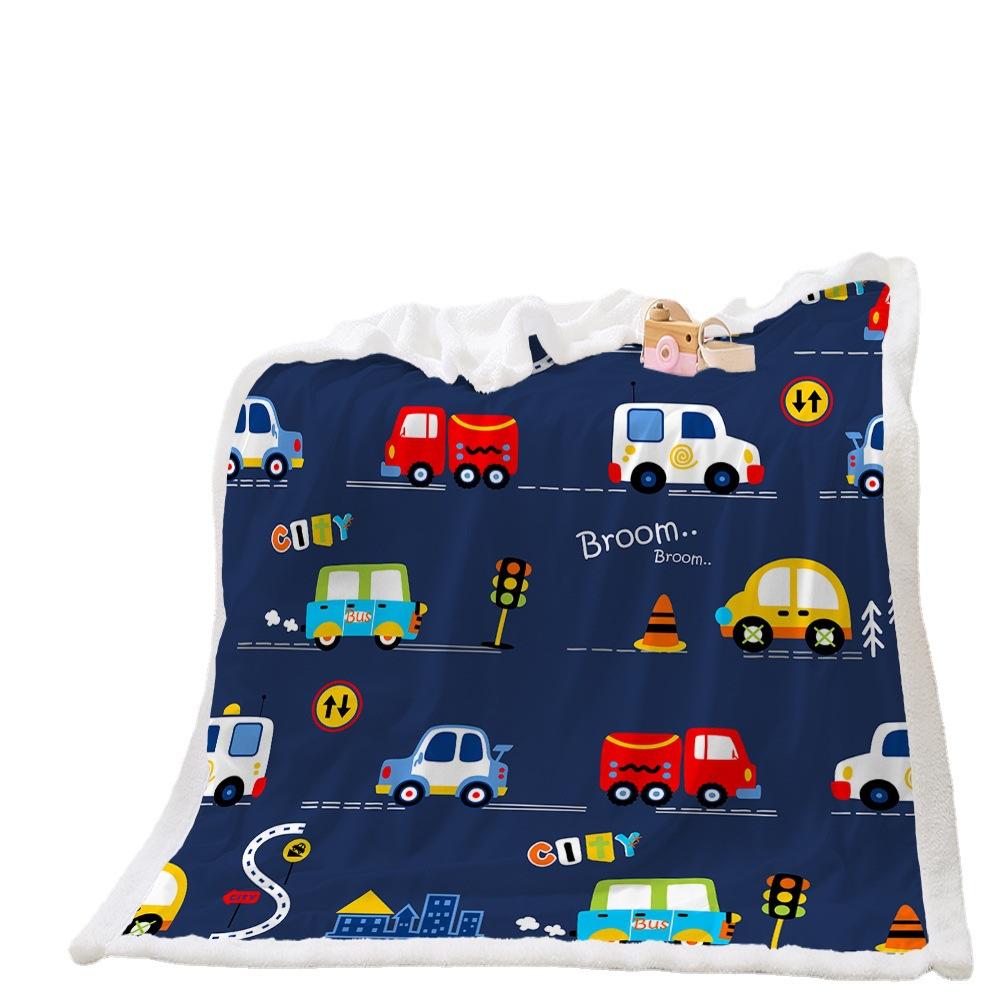 Blanket 2D Digital Printing Lamb Fleece Crystal Fleece Car Illustration Blanket Cover Blanket