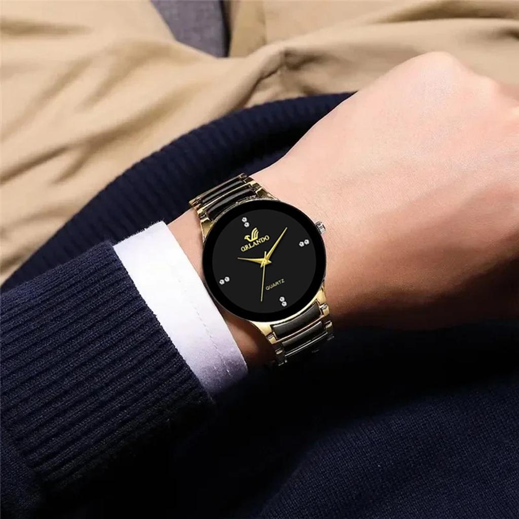 2 Stück-Paaruhren Mode Edelstahlband Herren Damen Analog Quarzuhren Set