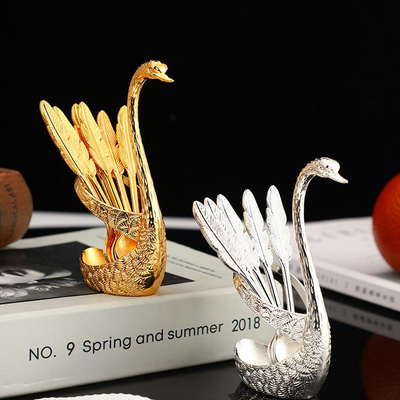 Light Luxury Swan Feather Spoon Household Dessert Coffee Fruit Spoon Creative High-end Restaurant Classical Tableware