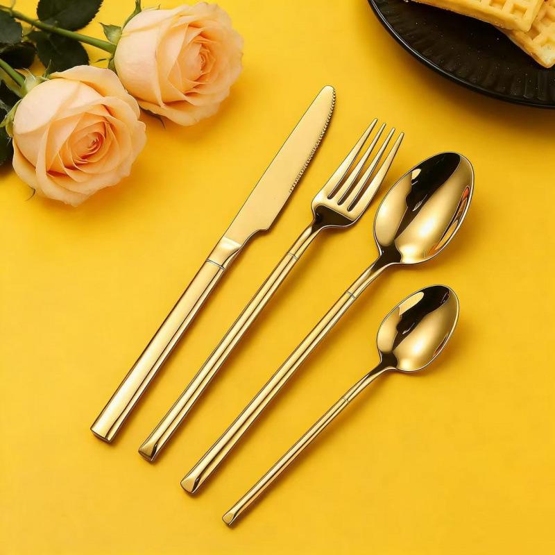 High-grade Gold Cutlery Set: Thickened 304 Stainless Steel Knight Knife, Fork, Spoon for Western Food and Steak (4-piece)