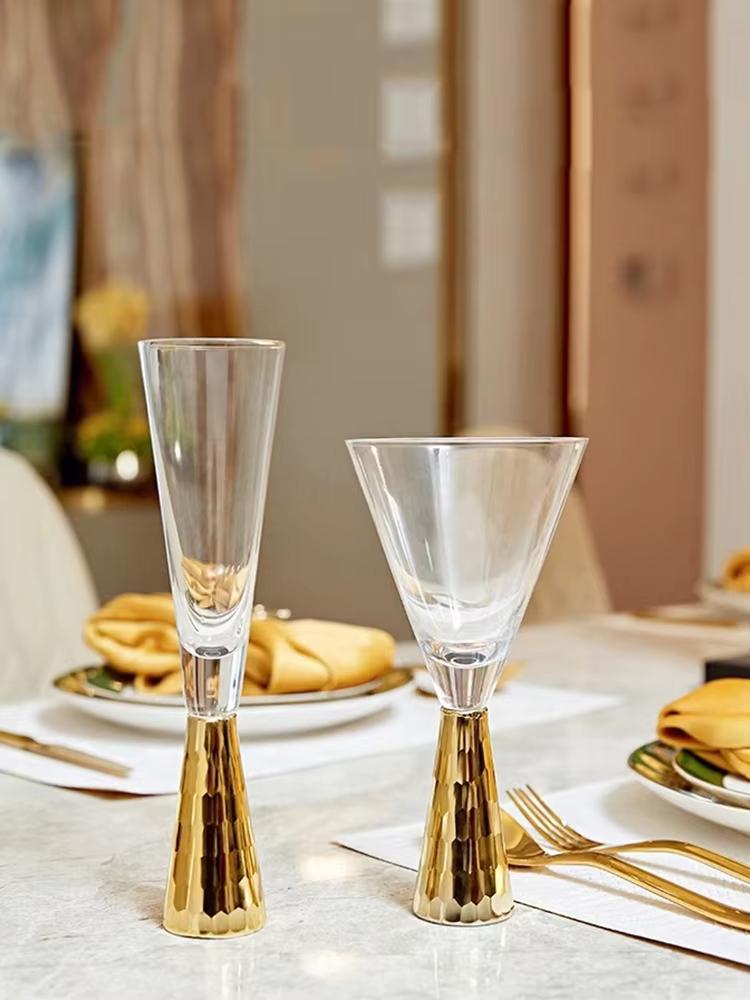 Comfortable Home Life Light/Gold Luxury Galvanized Glass Goblet Dessert Glass Cocktail Glass Champagne Glass Cup Banquet Model Room Decoration Glass