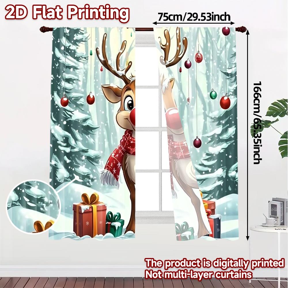 2pcs,Curtains Cute Reindeer Christmas Forest Gifts (2) Chic Pattern Curtains Prints Light Filtering Curtains Festive Suitable
