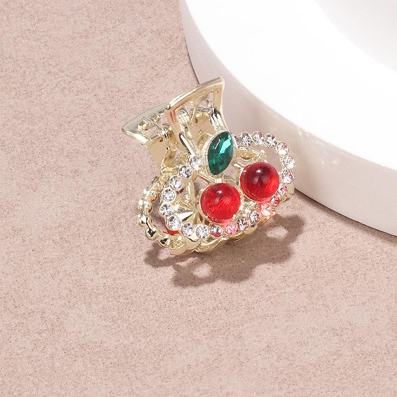 Exquisite Rhinestone Cherry Small Claw Clip for Women's Bangs and Forehead Hair.