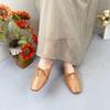 Johnature Chinelos casuais de couro genuíno com sola macia, cor sólida, salto baixo, sapatos femininos, slides externos