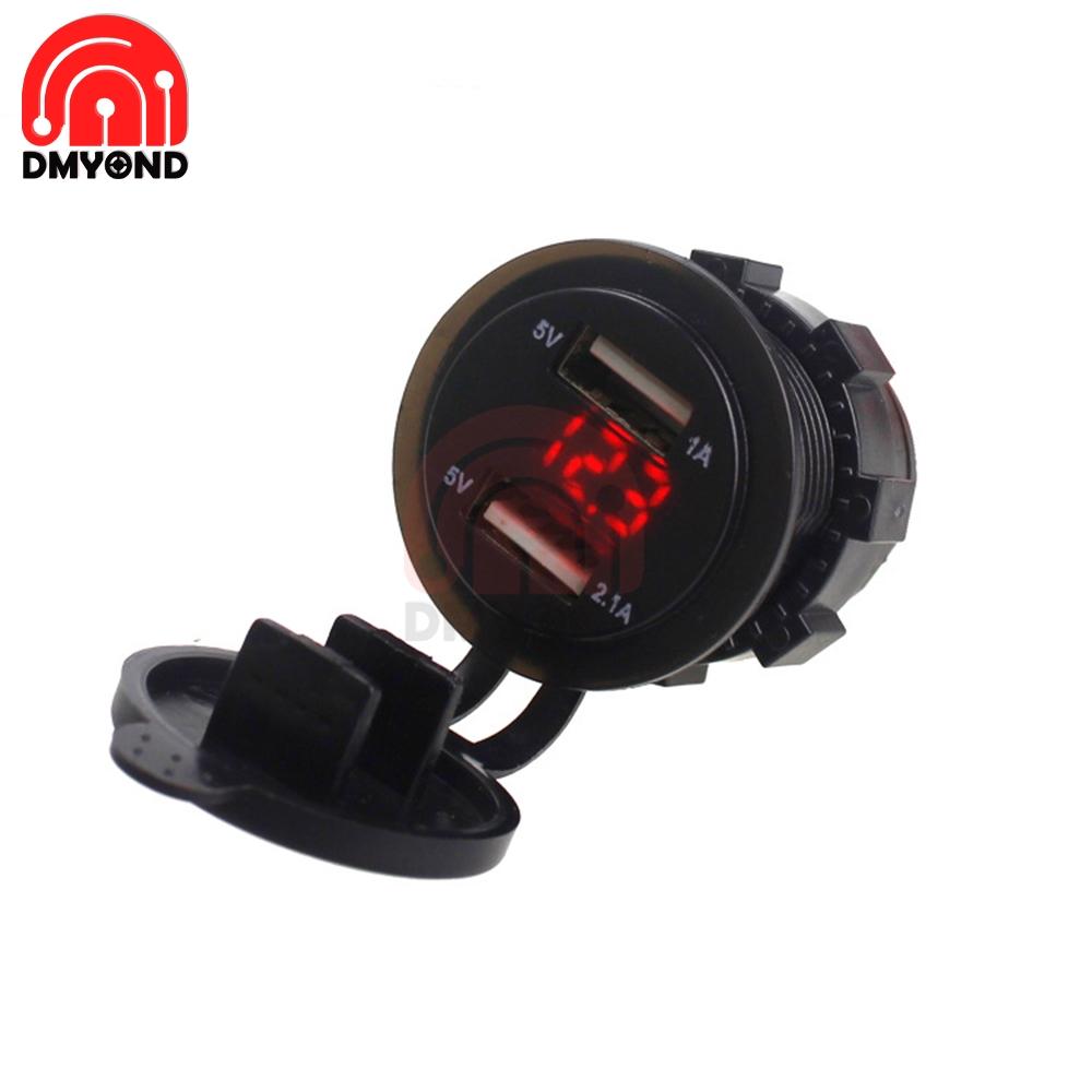 5V 1A 2.1A 12V 2 USB Car Charger Cigarette Lighter Socket Plug LED Voltmeter for Car Fast Chargering Adapter Voltage Monitoring