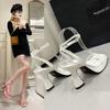 2025 summer thick heel with high heels design sense niche pink sexy waterproof table square head sandals women