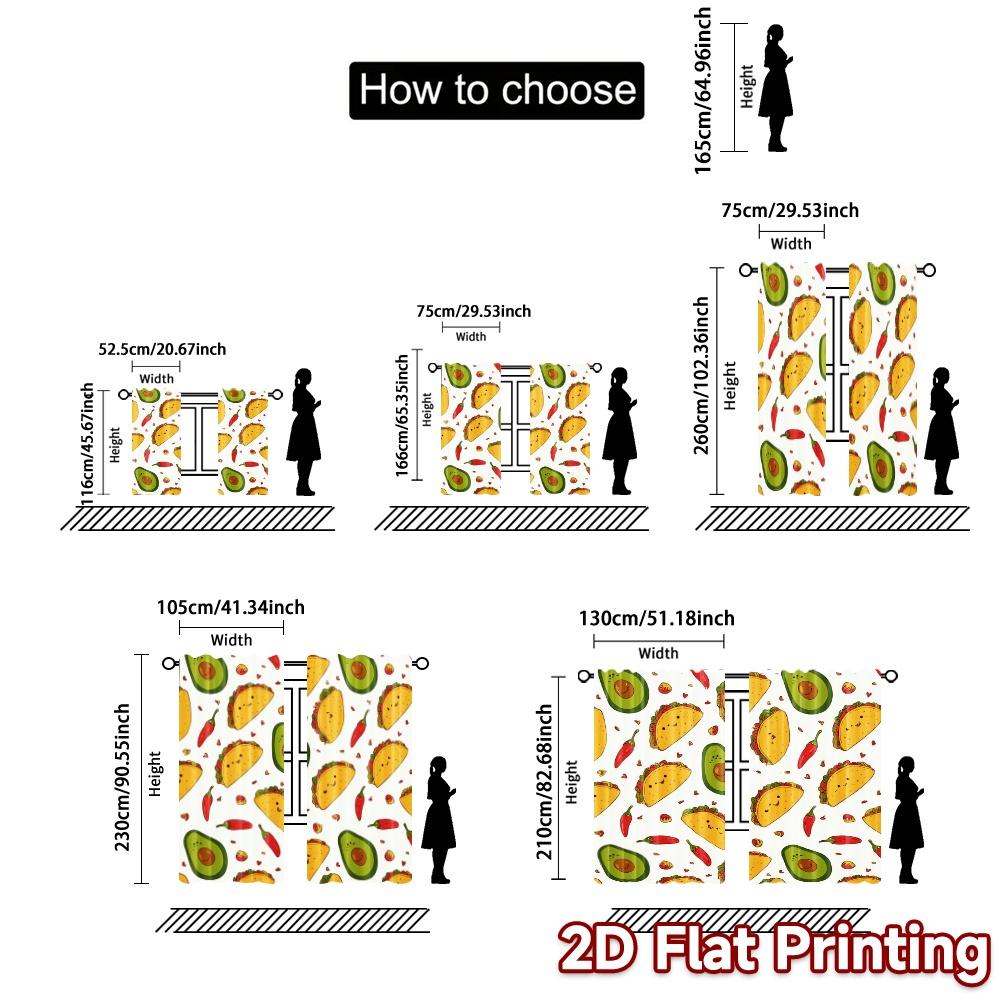 Set Of 2 Flat Printing Curtains Without Rod Taco Fiesta Popular Versatile Polyester All Minimalist Made