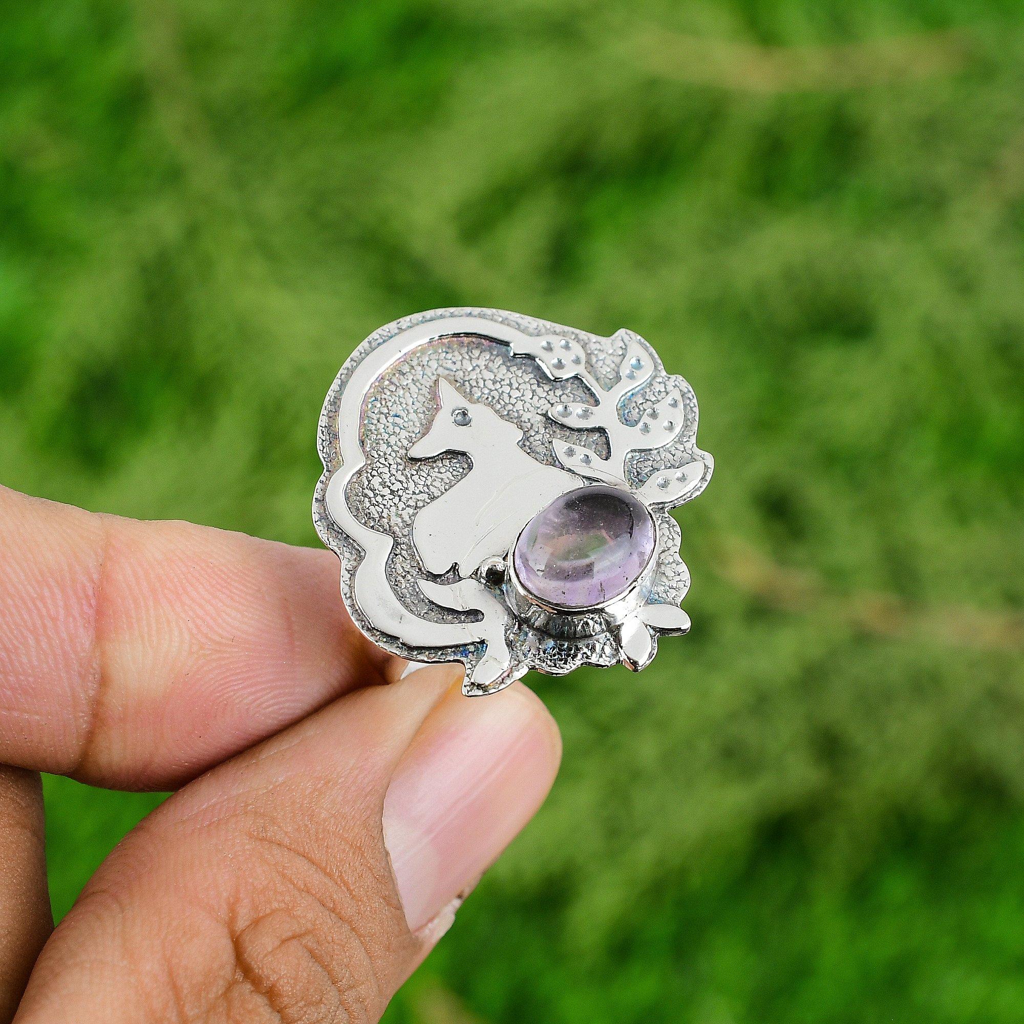 

Овальный африканский аметист, драгоценный камень, стерлинговое серебро, день рождения, безель, сестра, кольцо в стиле бохо Adjustable