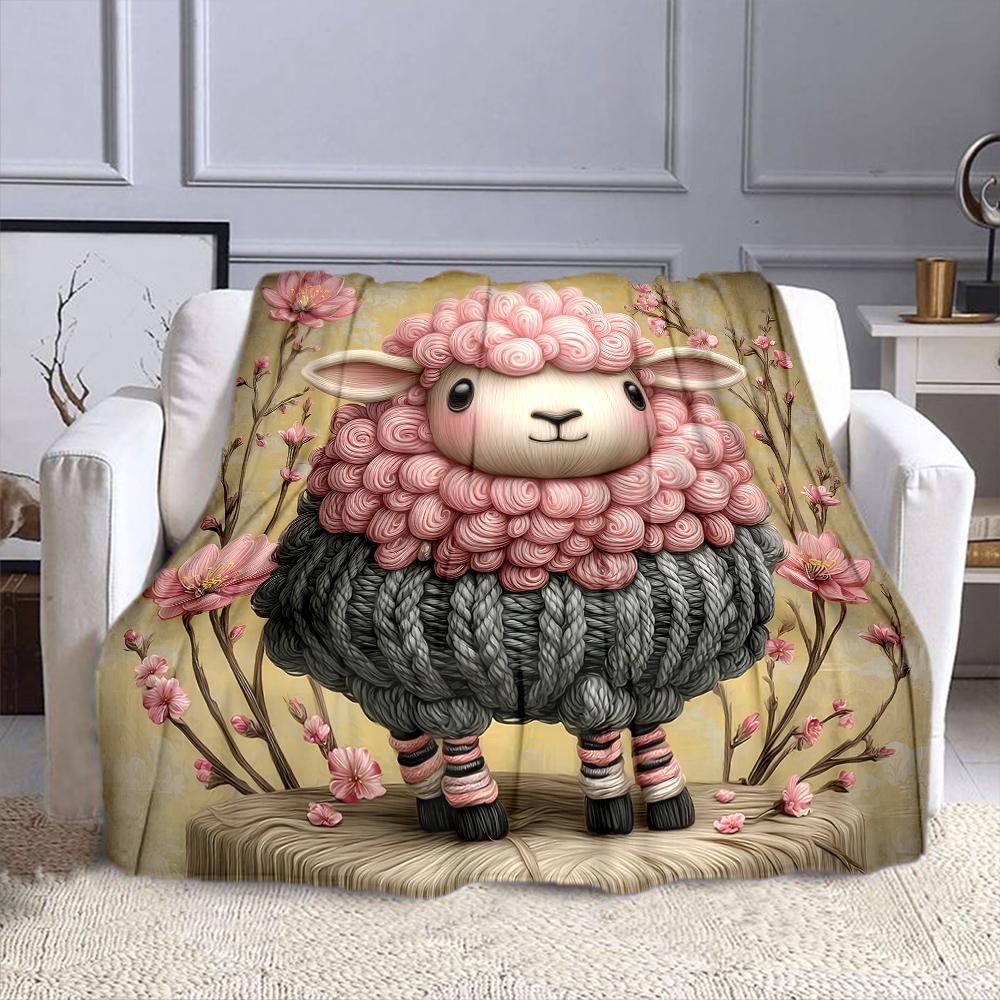 Cute Pink Sheep with Knitted Body Patterned flannel blanket perfect for the bedroom living room, sofa, or a little nap