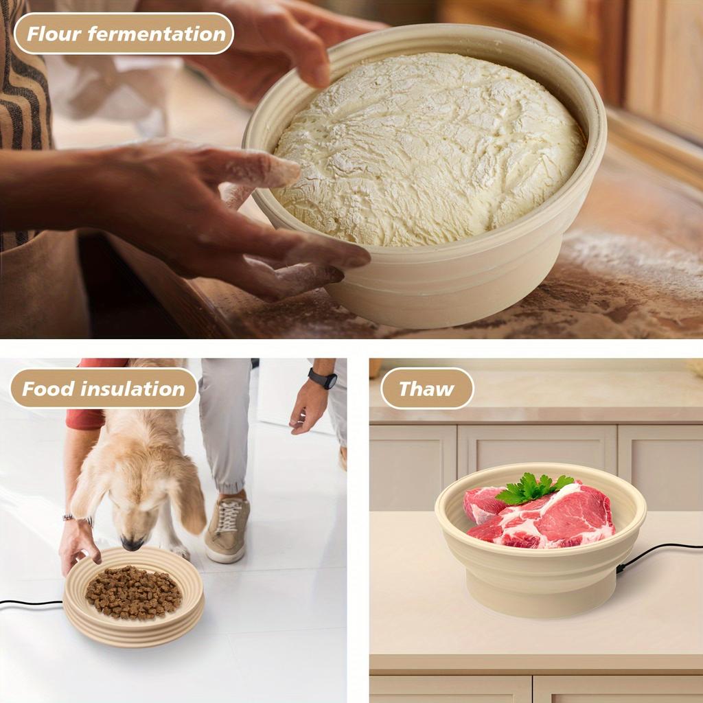4-Level Temperature Control Silicone Fermentation Bowl with Thickened Edges for Bread Proofing Holiday Party Baking Food Warmer