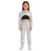Girls Hip Hop Jazz Dance Costume 3 Piece Set Metallic Cropped Hoodie Sleeveless Keyhole Back Vest Pants