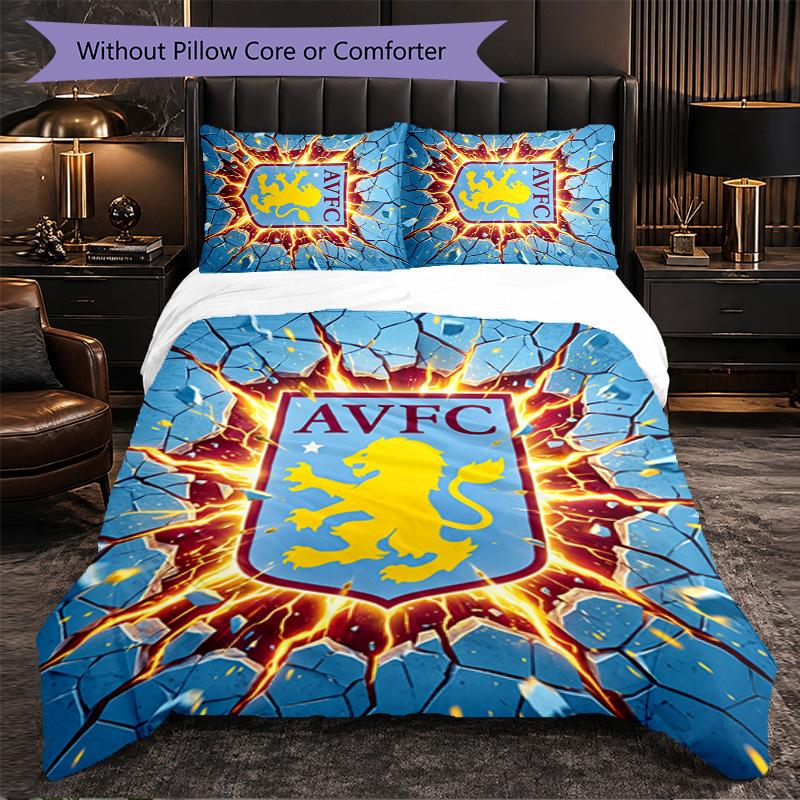 Set Biancheria da Letto Aston Villa Football 3 Pezzi Morbido Set Copripiumino con Federe Set Decorazione Camera da Letto per la Casa