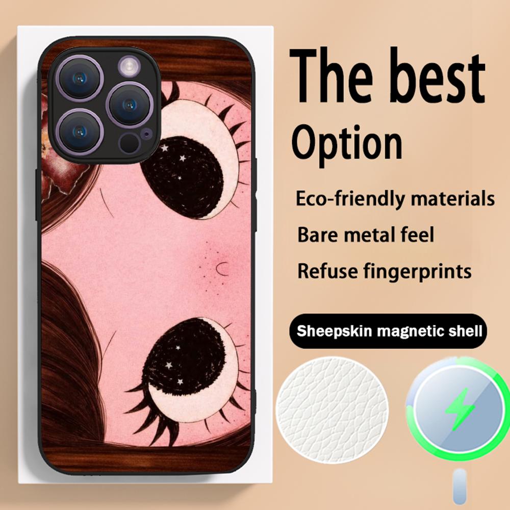 Big-eyed cute girl cartoon design Phone Case For iPhone 16 15 14 13 12 11 Plus Pro Max High-end Luxury Magsafe Sheepskin