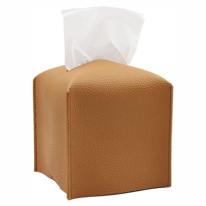 1pc 13cmX13cm Decorative Square Tissue Box PU Leather Tissue Holder Facial Paper Organizer for Bathroom Modern Tissue Box Holder